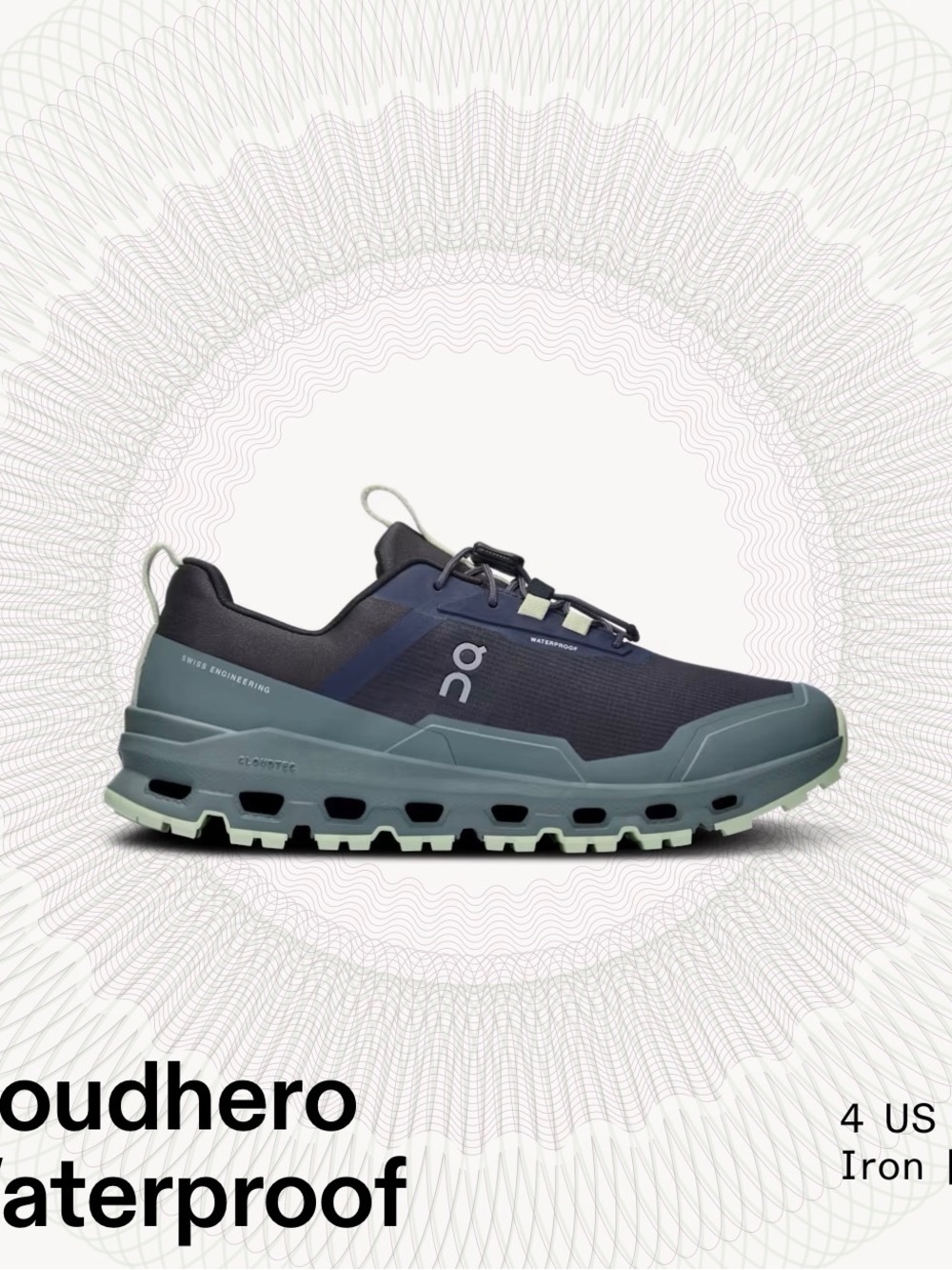On Running Cloudhero Waterproof Men's or women’s Trail Shoe - Navy & Seafoam